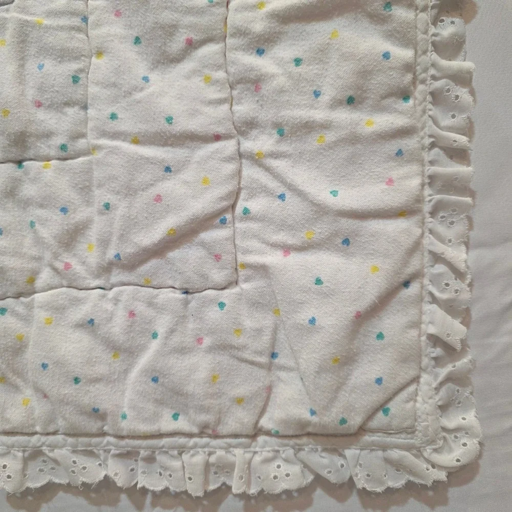Vintage Teddy Bear Umbrella Quilt Pastel Pink Blue Eyelet Lace Baby Blanket